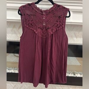 Torrid Burgundy Floral Lace Sleeveless Flowy Blouse Size 2X 18-20